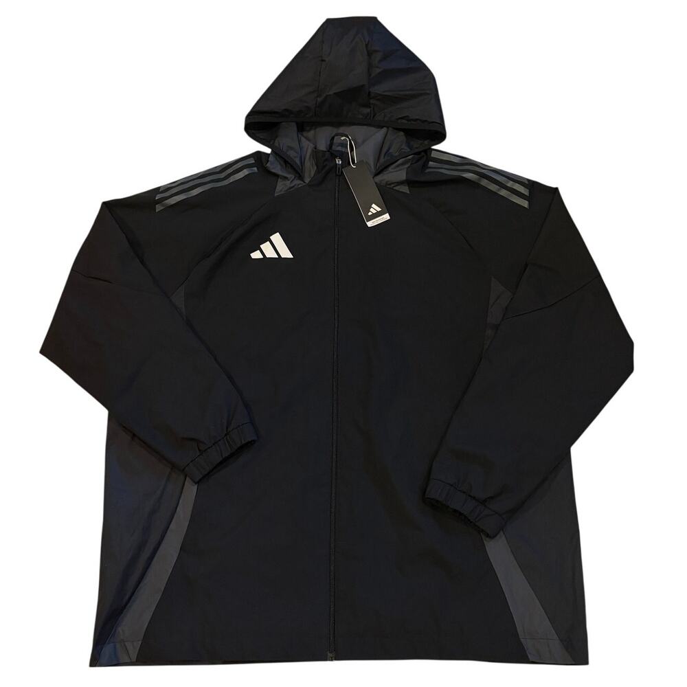 Adidas Soccer Trio 24 All Weather Jacket Mens Size 2XL Black Hooded Lightweight